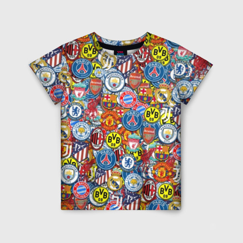 Детская футболка 3D с принтом Логотипы футбольных команд, вид спереди #2