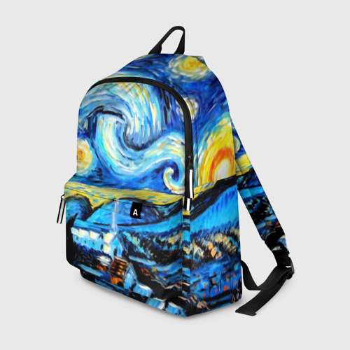Рюкзак 3D с принтом \Звездная ночь\ Ван Гог, вид спереди #2