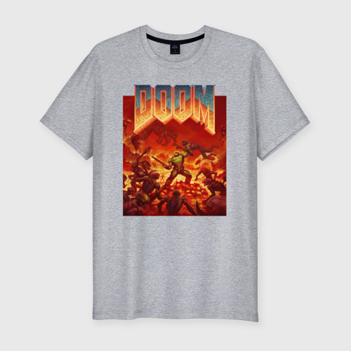 Мужская футболка хлопок Slim с принтом Doom, вид спереди #2