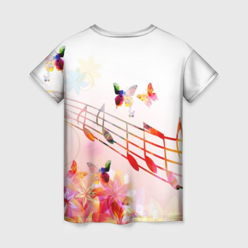 Женская 3D футболка с принтом Ноты весна, вид сзади #1