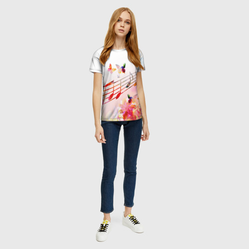 Женская 3D футболка с принтом Ноты весна, вид сбоку #3