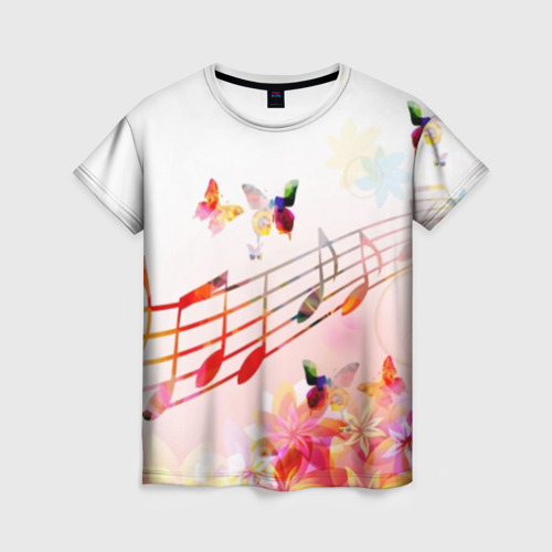 Женская 3D футболка с принтом Ноты весна, вид спереди #2
