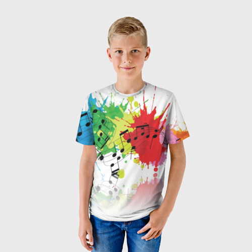 Детская 3D футболка с принтом Ноты color, фото на моделе #1