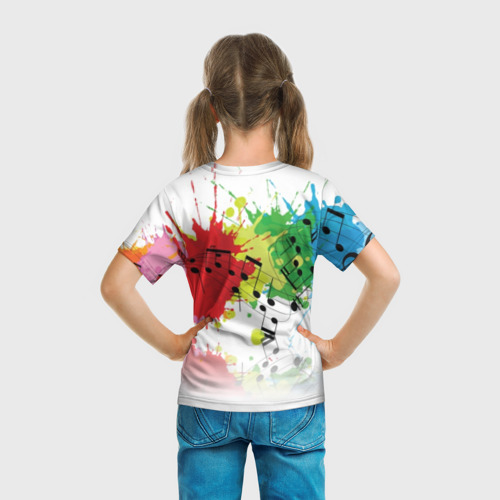 Детская футболка 3D с принтом Ноты color, вид сзади #2