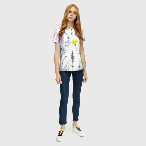 Женская 3D футболка с принтом Полевые цветы, вид сбоку #3