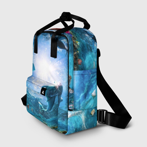 Женский рюкзак 3D с принтом Дельфины, фото на моделе #1