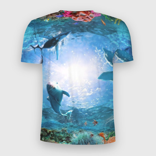 Мужская футболка 3D Slim с принтом Дельфины, вид сзади #1