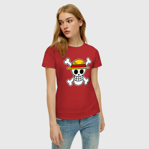 Женская футболка хлопок с принтом One Piece скелет, фото на моделе #1