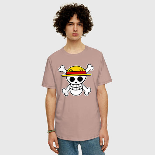 Мужская футболка хлопок Oversize с принтом One Piece скелет, фото на моделе #1