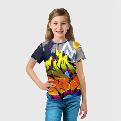 Детская футболка 3D с принтом Неоновое граффити, вид сбоку #3