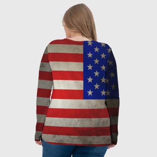 Женский лонгслив 3D с принтом Американский флаг, вид сзади #2