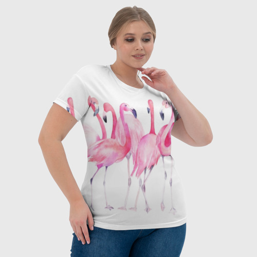 Женская футболка 3D с принтом Фламинго розовый на белом, фото #4