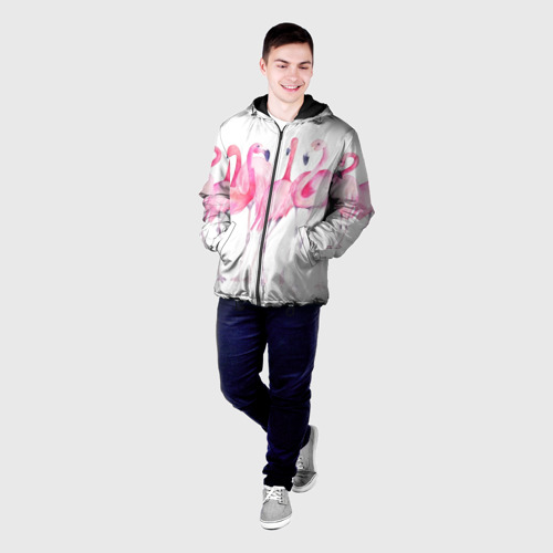 Мужская куртка 3D с принтом Фламинго розовый на белом, фото на моделе #1