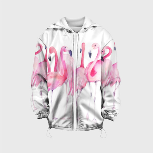 Детская куртка 3D с принтом Фламинго розовый на белом, вид спереди #2