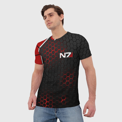 Мужская футболка 3D с принтом Mass Effect N7 стальная броня, фото на моделе #1