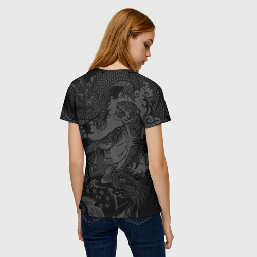 Женская 3D футболка с принтом Тигр и дракон, вид сзади #2