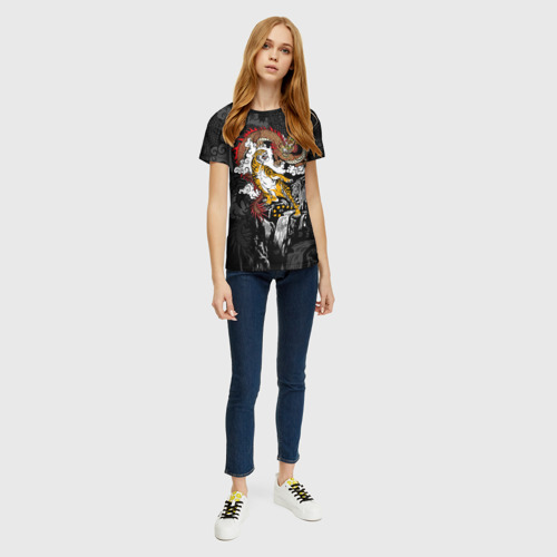 Женская 3D футболка с принтом Тигр и дракон, вид сбоку #3