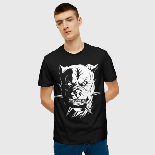Мужская 3D футболка с принтом Питбуль, фото на моделе #1