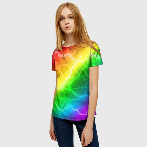 Женская футболка 3D с принтом RAINBOW THUNDER, фото на моделе #1