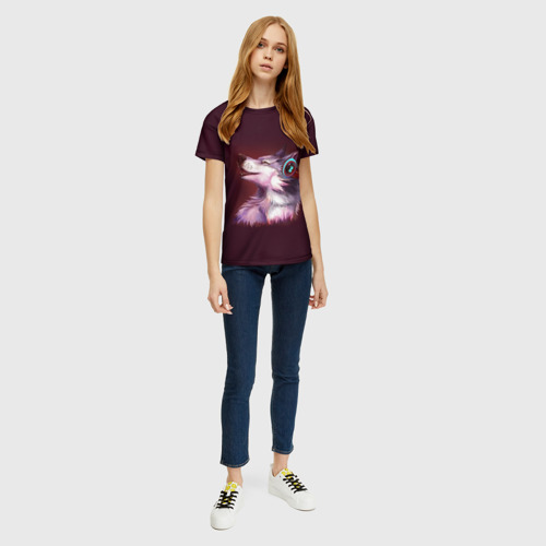 Женская футболка 3D с принтом Волк, вид сбоку #3