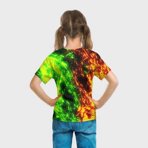 Детская футболка 3D с принтом Fortnite toxic flame, вид сзади #2
