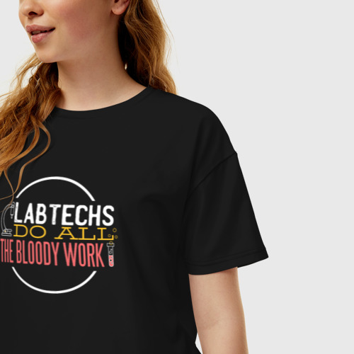Женская футболка хлопок Oversize с принтом Лаборатория, фото на моделе #1
