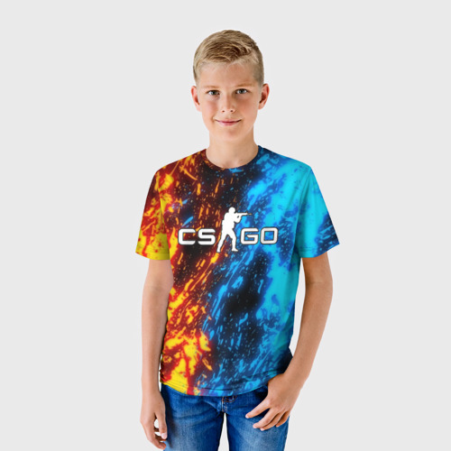 Детская 3D футболка с принтом CS:GO BATTLE FLAME | КС ГО ОГОНЬ, фото на моделе #1