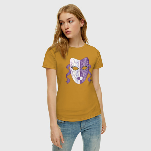 Женская футболка хлопок с принтом Театральная маска, фото на моделе #1