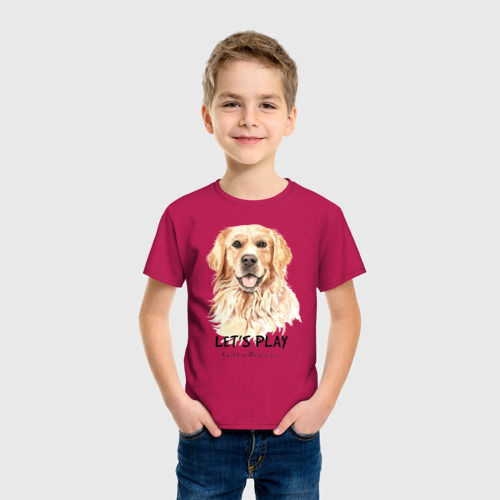 Детская футболка хлопок с принтом Золотистый ретривер, фото на моделе #1
