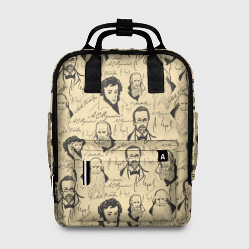 Женский рюкзак 3D с принтом Великие писатели-классики, вид спереди #2