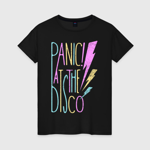 Женская футболка хлопок с принтом Panic! At the Disco, вид спереди #2