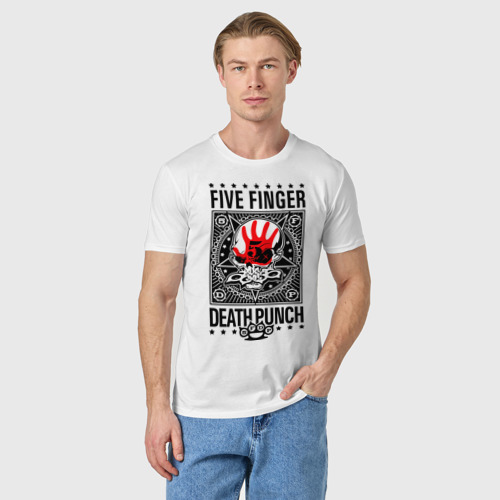 Мужская футболка хлопок с принтом Five Finger Death Punch, фото на моделе #1