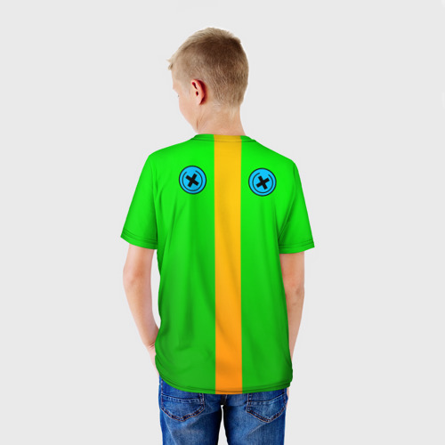 Детская футболка 3D с принтом Brawl Stars Leon капюшон Леон, вид сзади #2