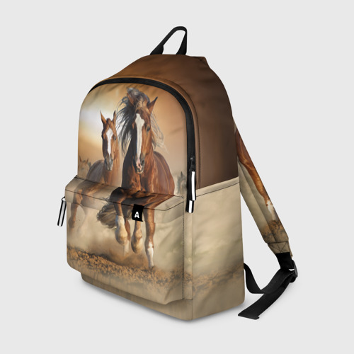 Рюкзак 3D с принтом Бегущие лошади, вид спереди #2