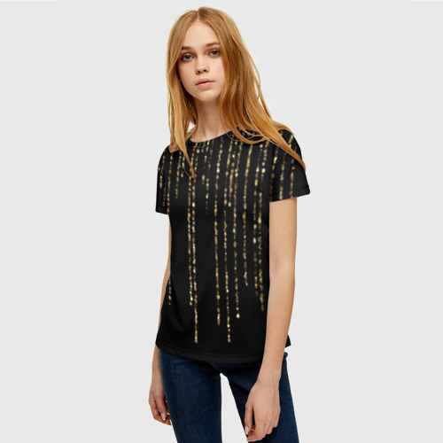 Женская футболка 3D с принтом Золотой глиттер, фото на моделе #1