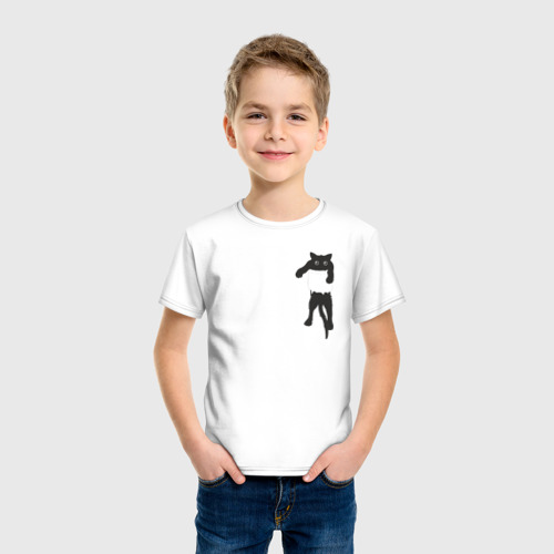 Детская футболка хлопок с принтом Кися в кармане, фото на моделе #1