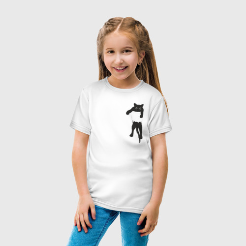 Детская футболка хлопок с принтом Кися в кармане, вид сбоку #3