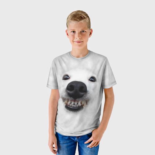Детская футболка 3D с принтом Собака - улыбака, фото на моделе #1