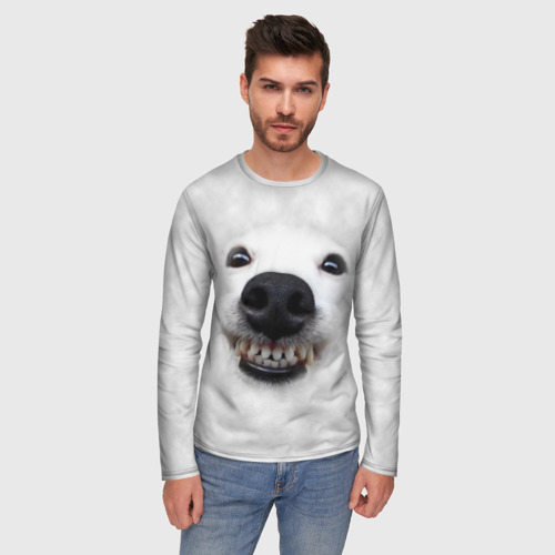 Мужской лонгслив 3D с принтом Собака - улыбака, фото на моделе #1