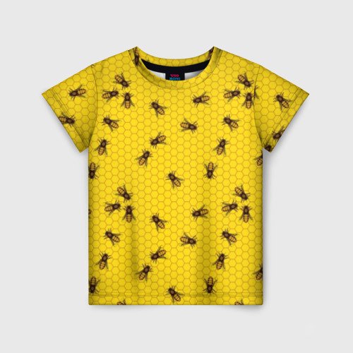 Детская футболка 3D с принтом Пчелы в сотах, вид спереди #2