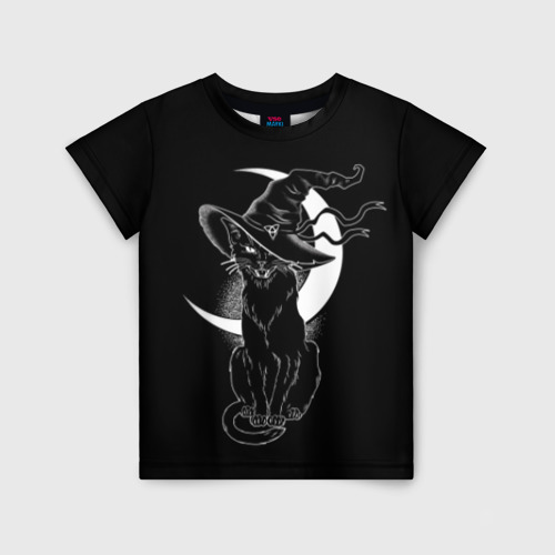 Детская футболка 3D с принтом Кошка колдунья, вид спереди #2