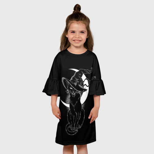 Детское платье 3D с принтом Кошка колдунья, вид сбоку #3