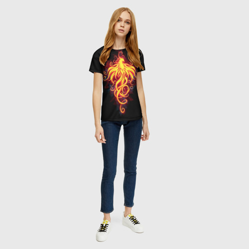 Женская 3D футболка с принтом Огненный Феникс, вид сбоку #3