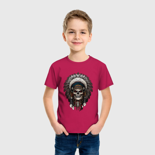 Детская футболка хлопок с принтом Череп индеец, фото на моделе #1