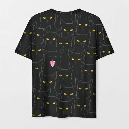 Мужская футболка 3D с принтом Чёрные коты, вид сзади #1