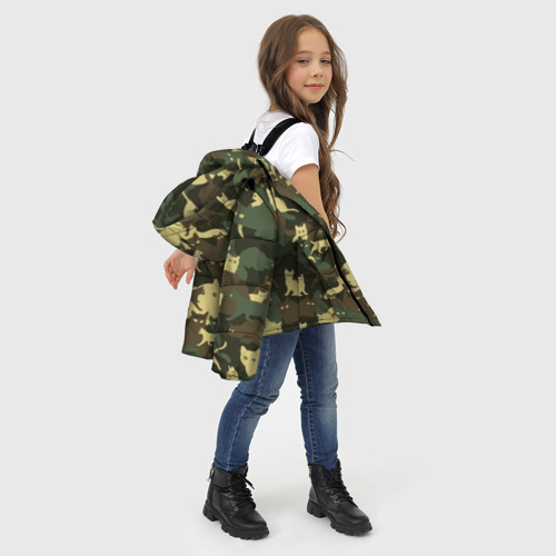 Зимняя куртка для девочек 3D с принтом Кошачий камуфляж, фото #4