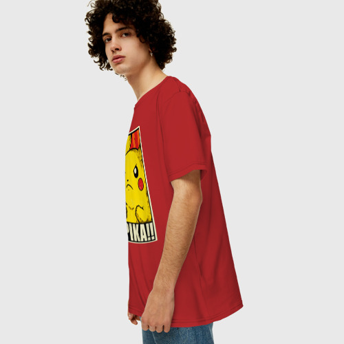 Мужская футболка хлопок Oversize с принтом Pikachu Pika Pika, вид сбоку #3