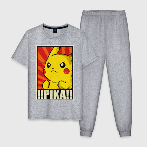 Мужская пижама хлопок с принтом Pikachu Pika Pika, вид спереди #2