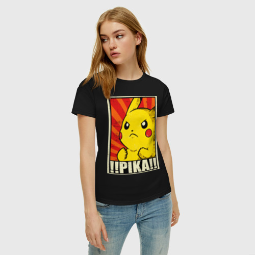 Женская футболка хлопок с принтом Pikachu Pika Pika, фото на моделе #1