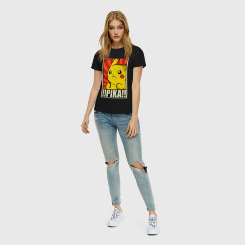 Женская футболка хлопок с принтом Pikachu Pika Pika, вид сбоку #3